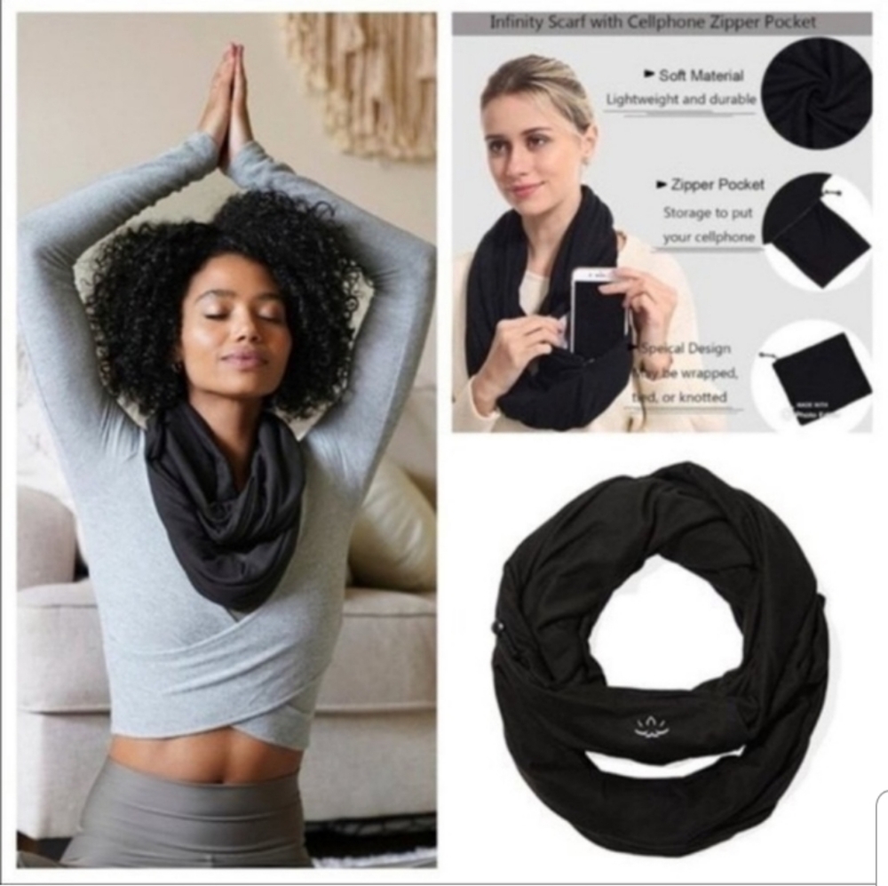 Beyond Yoga Black Pocket Infinity Scarf